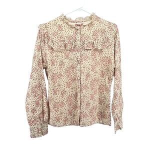 Udel NY Womens Shirt Cream and Pink Floral with Ruffles NWT‎ Size Small